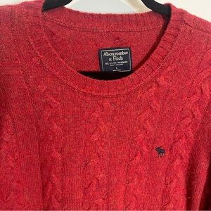 Abercrombie Fitch Sweater Men Large Red Wool Cable Knit Winter Cozy Gift